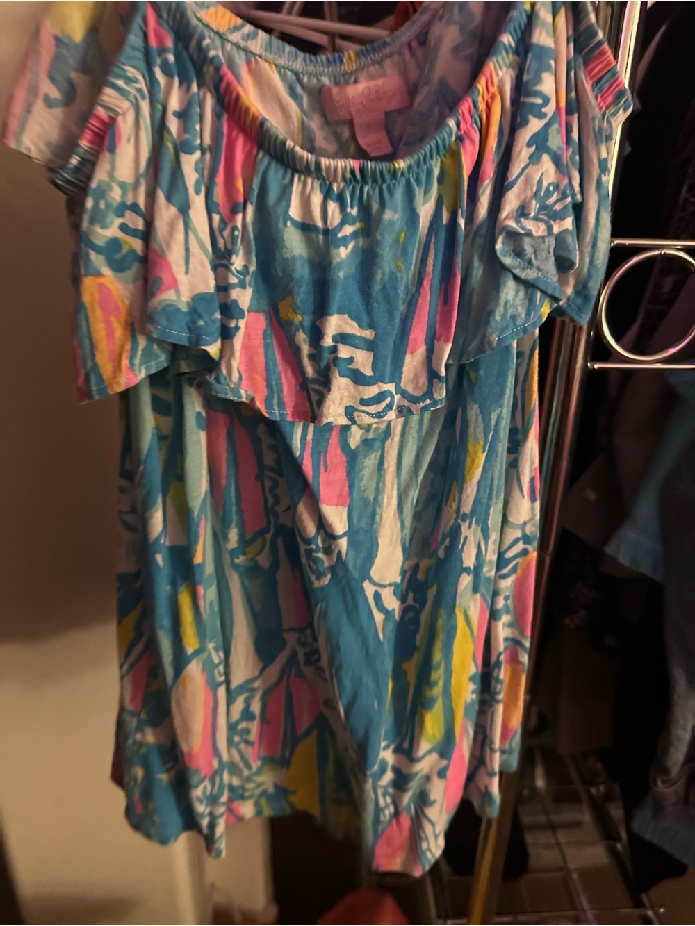 Lilly Pulitzer One-Shoulder Floral Print Dress in Blue, Pink & Yellow size S